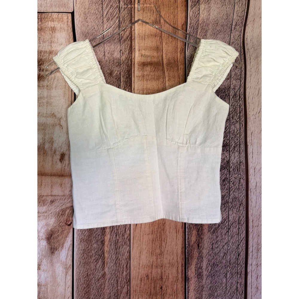 Abercrombie & Fitch Smocked Tank Top Linen Blend Coastal Cottagecore Soft XS NWT